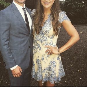 Lace Blue and Tan Bebe Dress